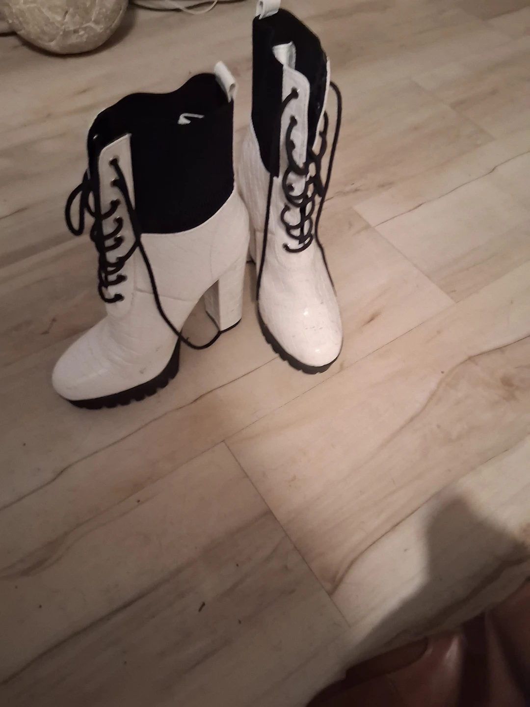 White Lace-Up Chunky Heel Boots - photo 2