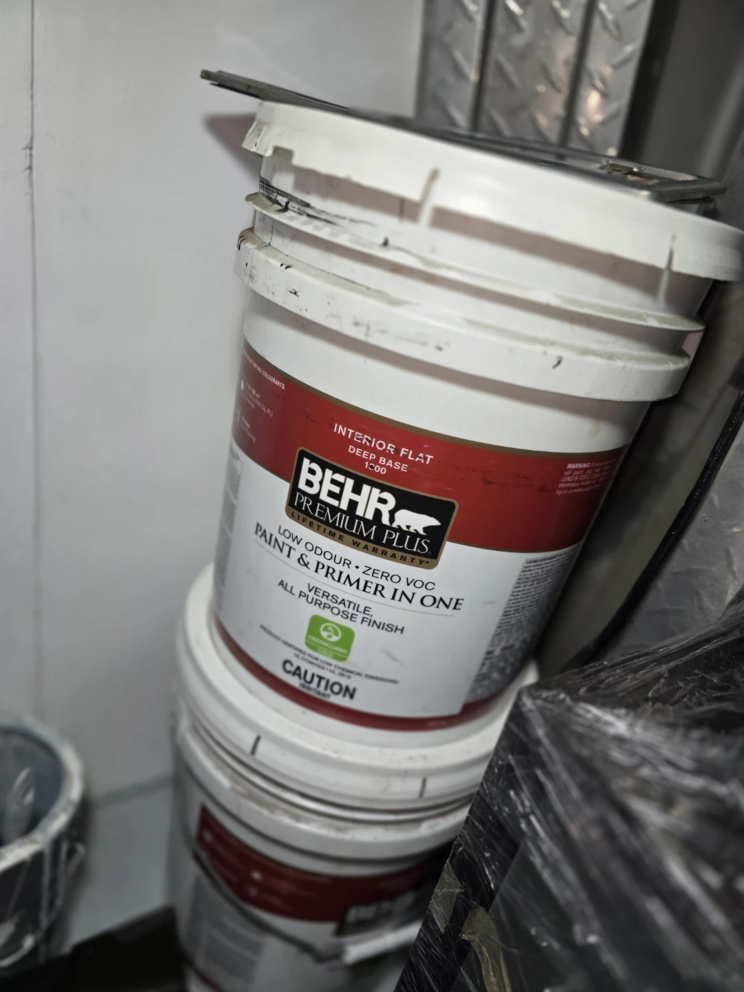 5 gallons each Behr Premium Plus Interior Flat Paint & Primer