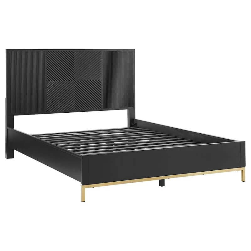 Black Modern Geometric king Bed Frame with Gold Legs - photo 2