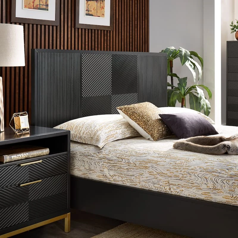 Black Modern Geometric king Bed Frame with Gold Legs - photo 4