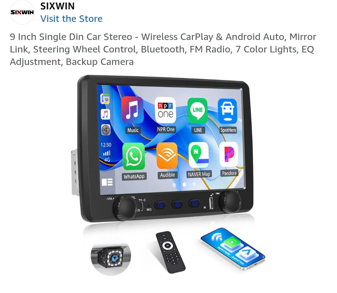 9 Inch Single Din Car Stereo - Wireless CarPlay & Android Auto