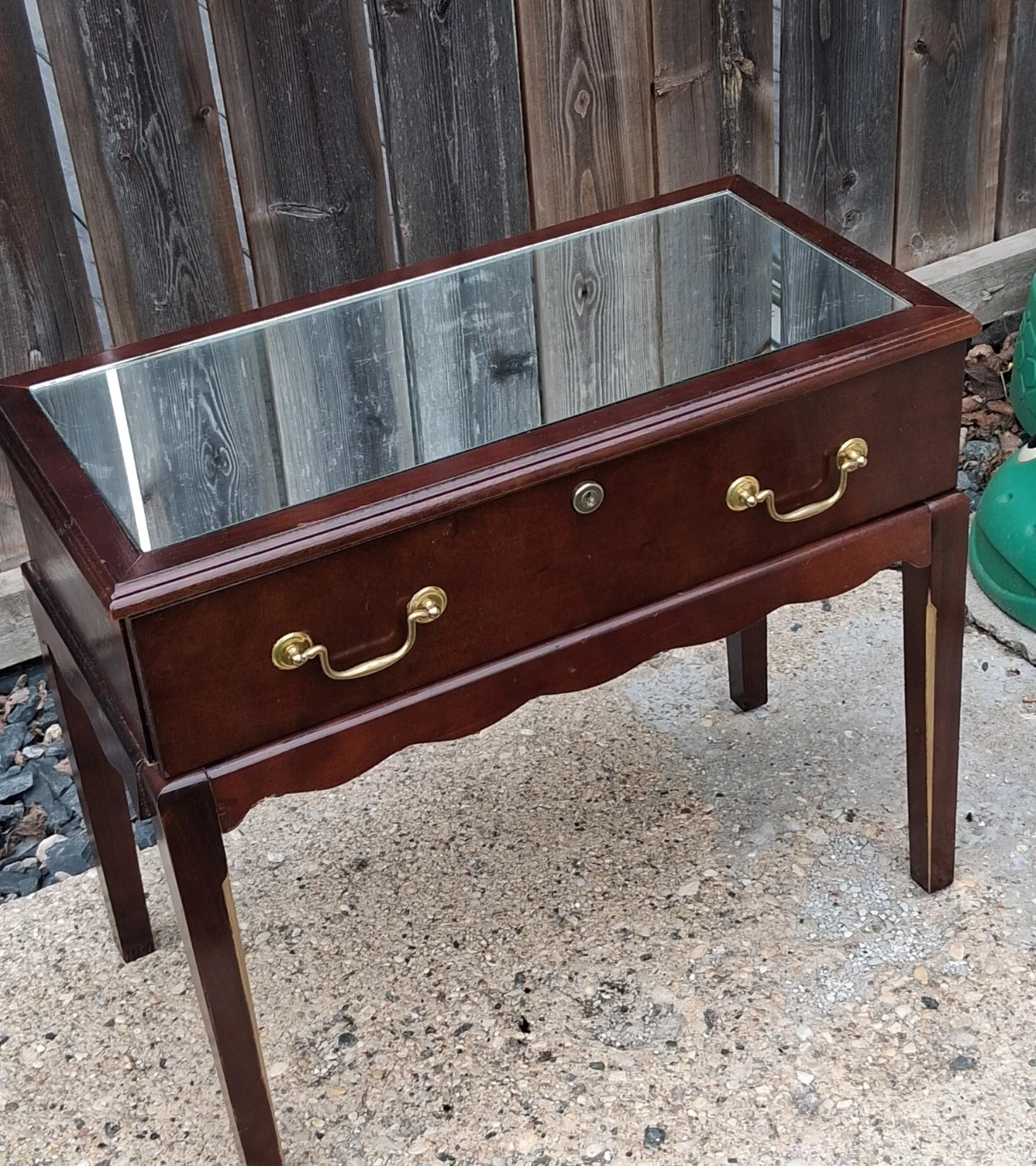 Wooden Side Table with Mirrored Top and Drawer