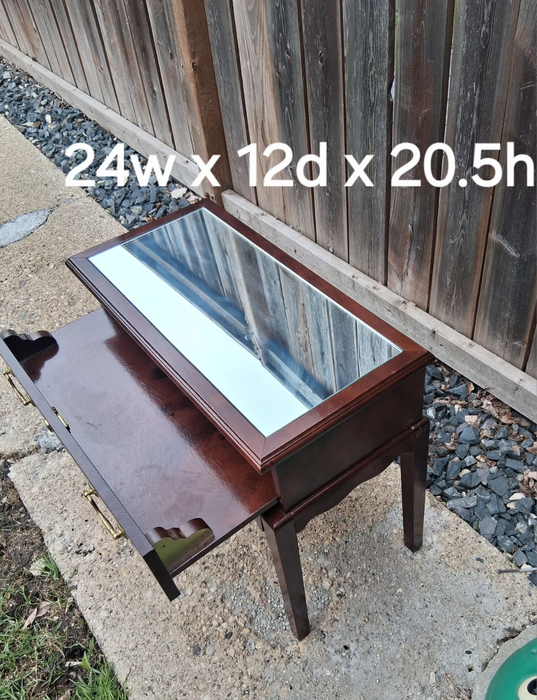 Wooden Side Table with Mirrored Top and Drawer - photo 2