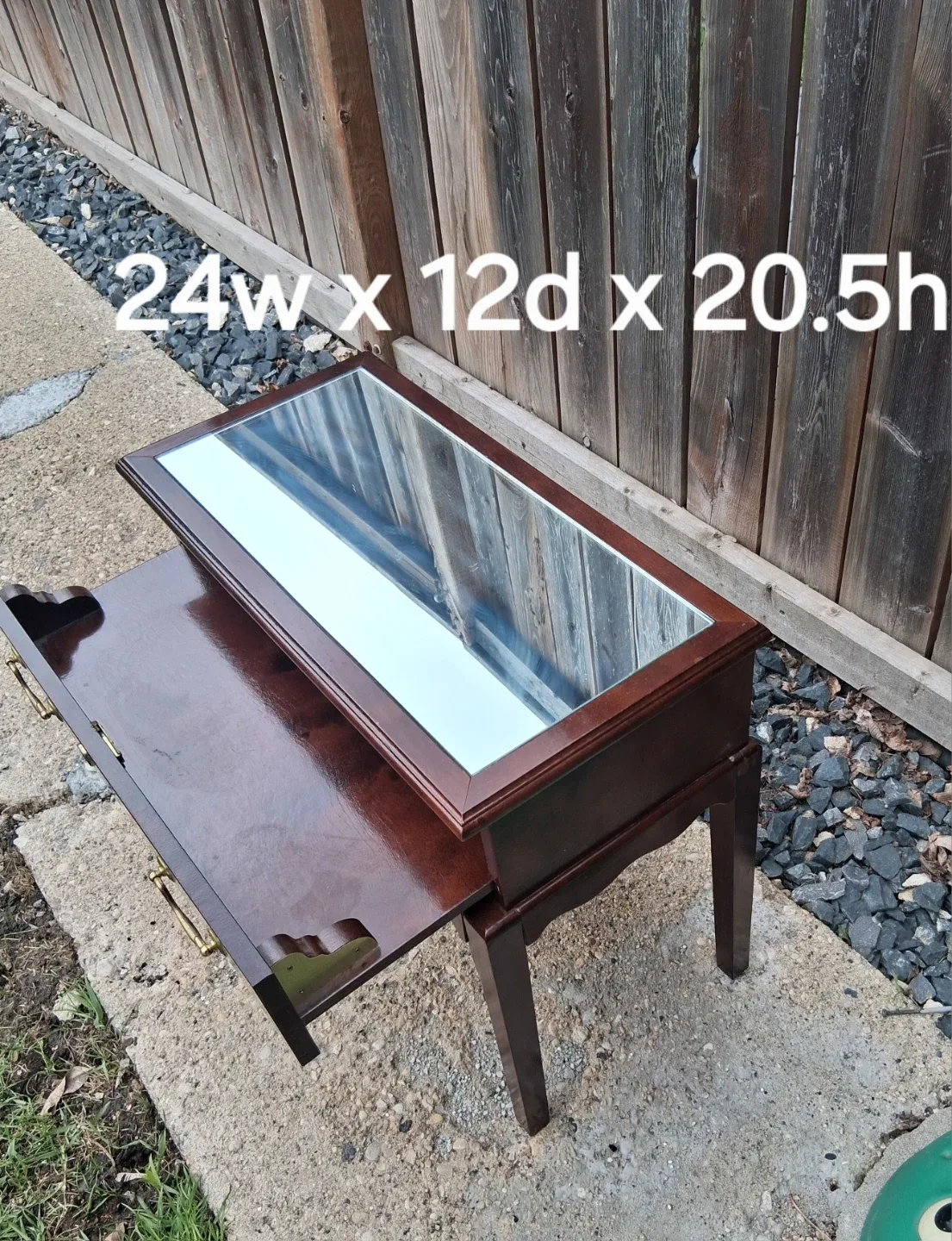 Wooden Side Table with Mirrored Top and Drawer - photo 2