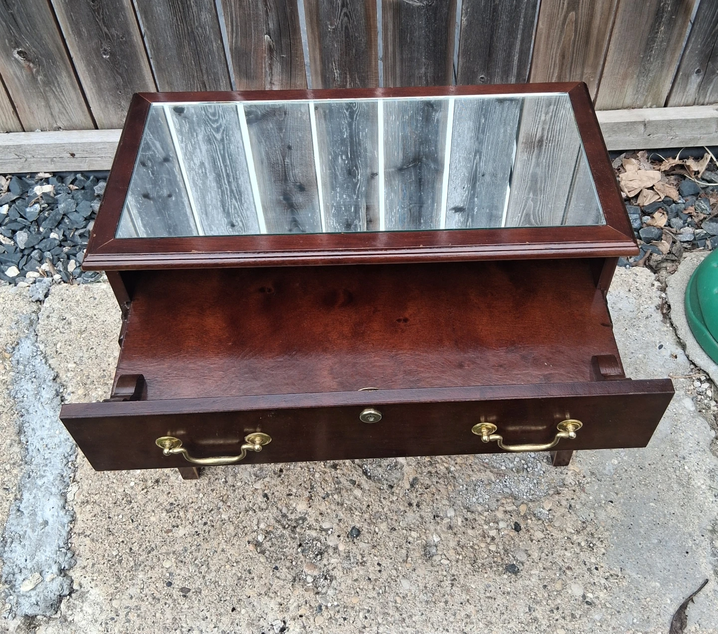 Wooden Side Table with Mirrored Top and Drawer - photo 3