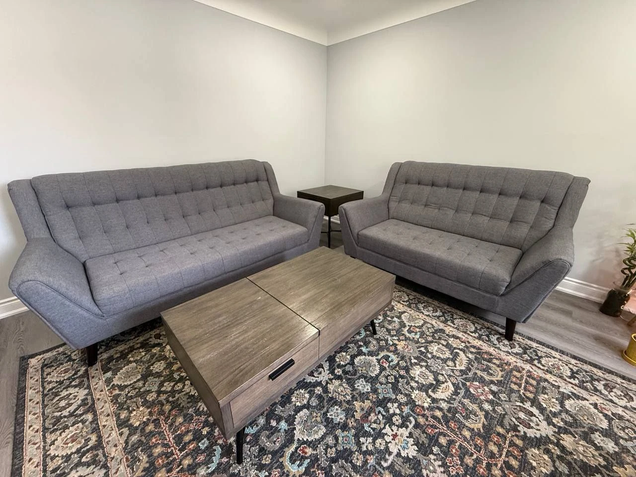 Grey Tufted Loveseat
