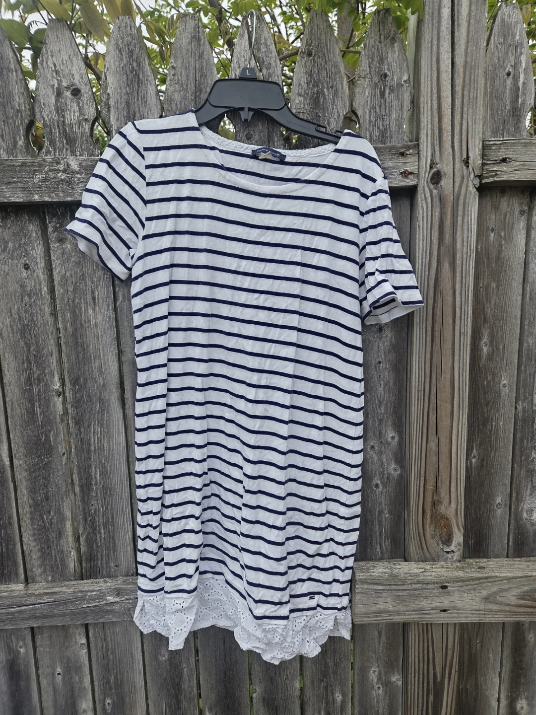Tommy Hilfiger Striped T-Shirt Dress with Lace Hem - Size M