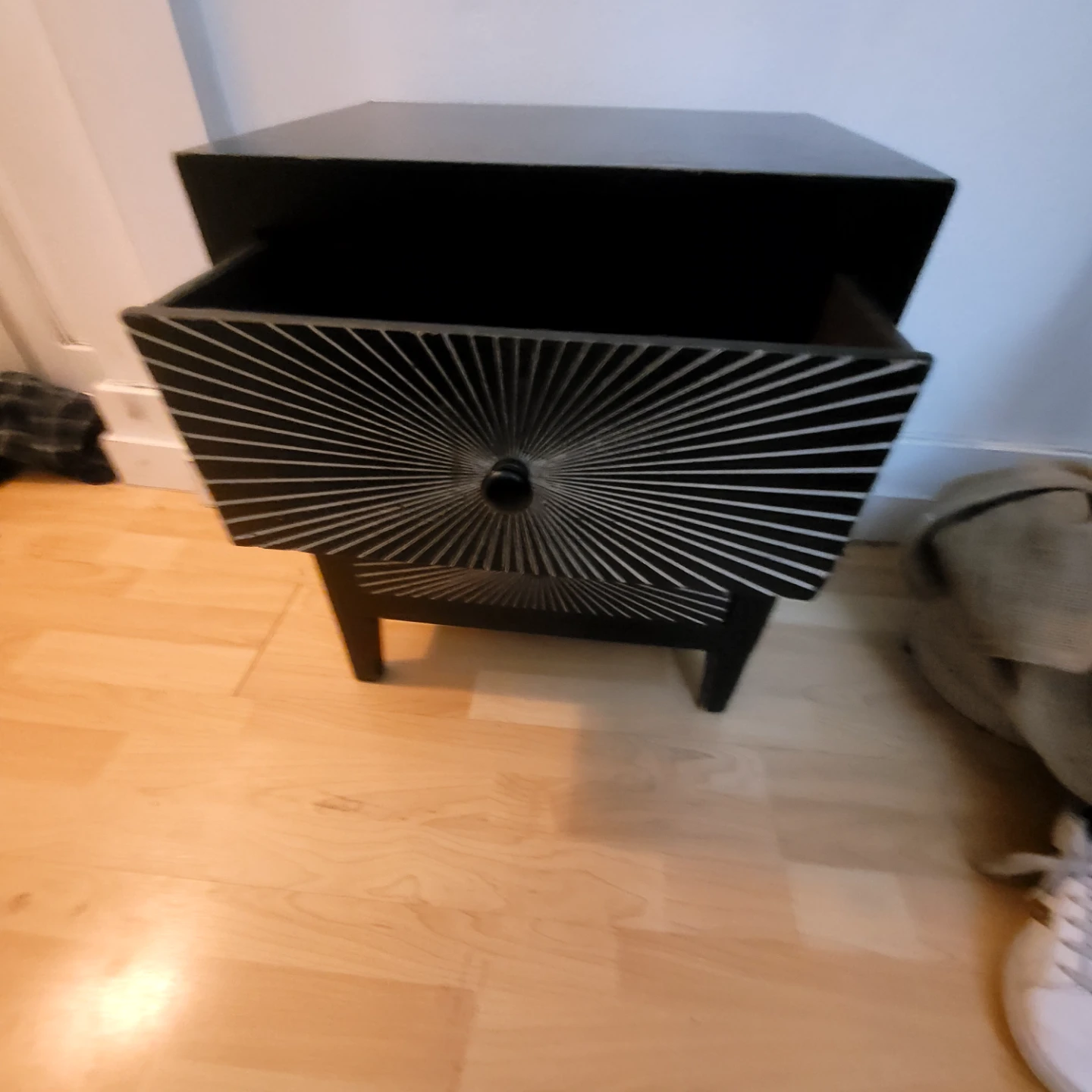Black Two-Drawer Nightstand with Starburst Design - photo 2