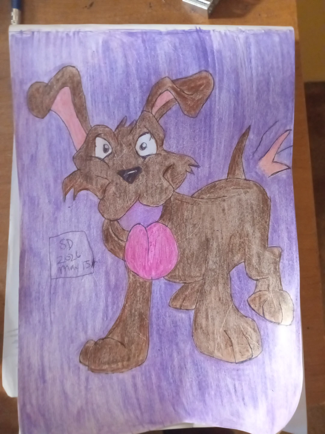 Brown Puppy with Purple Background Drawing - photo 4
