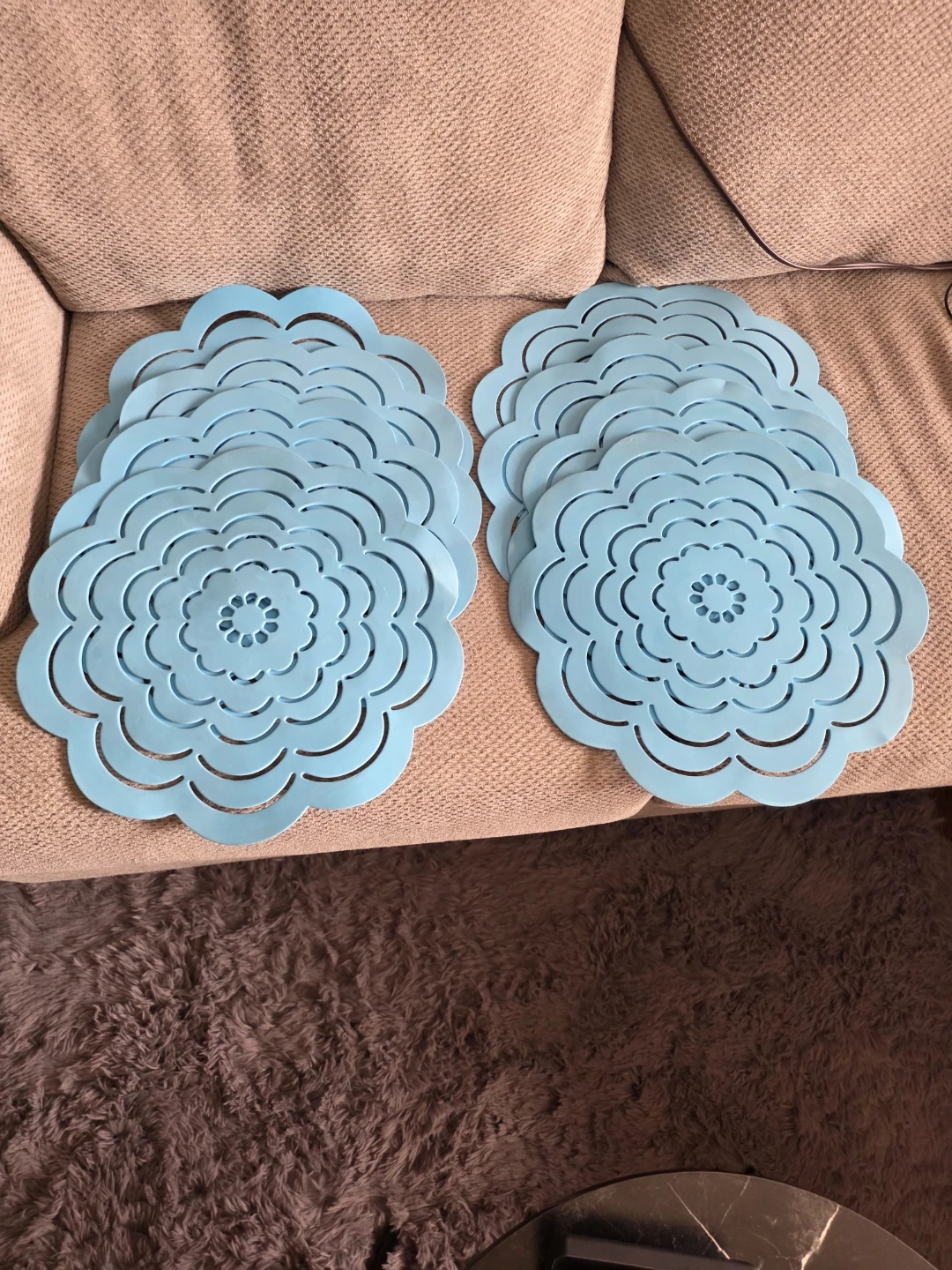 Set of 8 Blue Flower Design Placemats or centerpiece
