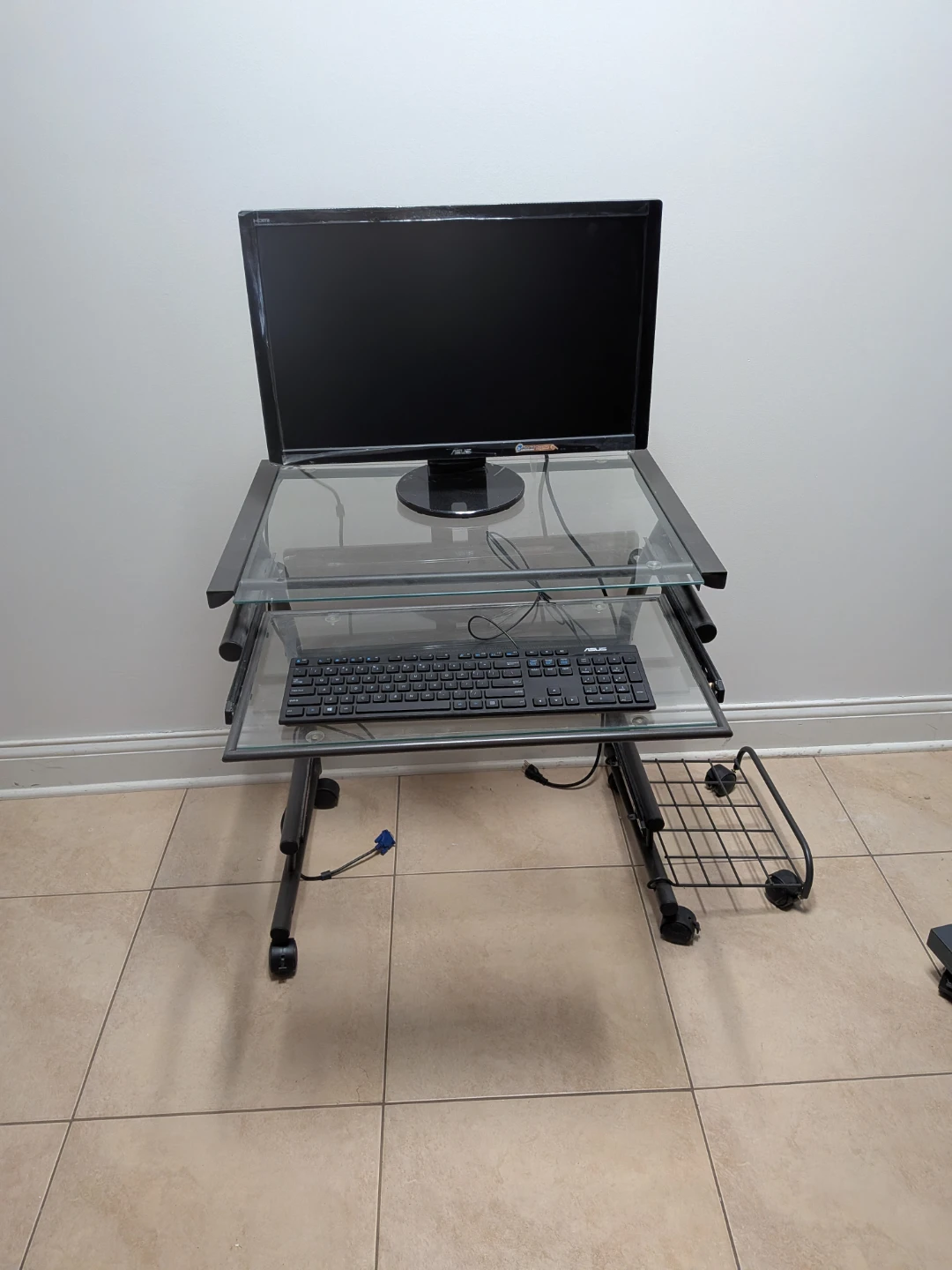Glass Computer Desk with Keyboard Tray and Monitor Stand