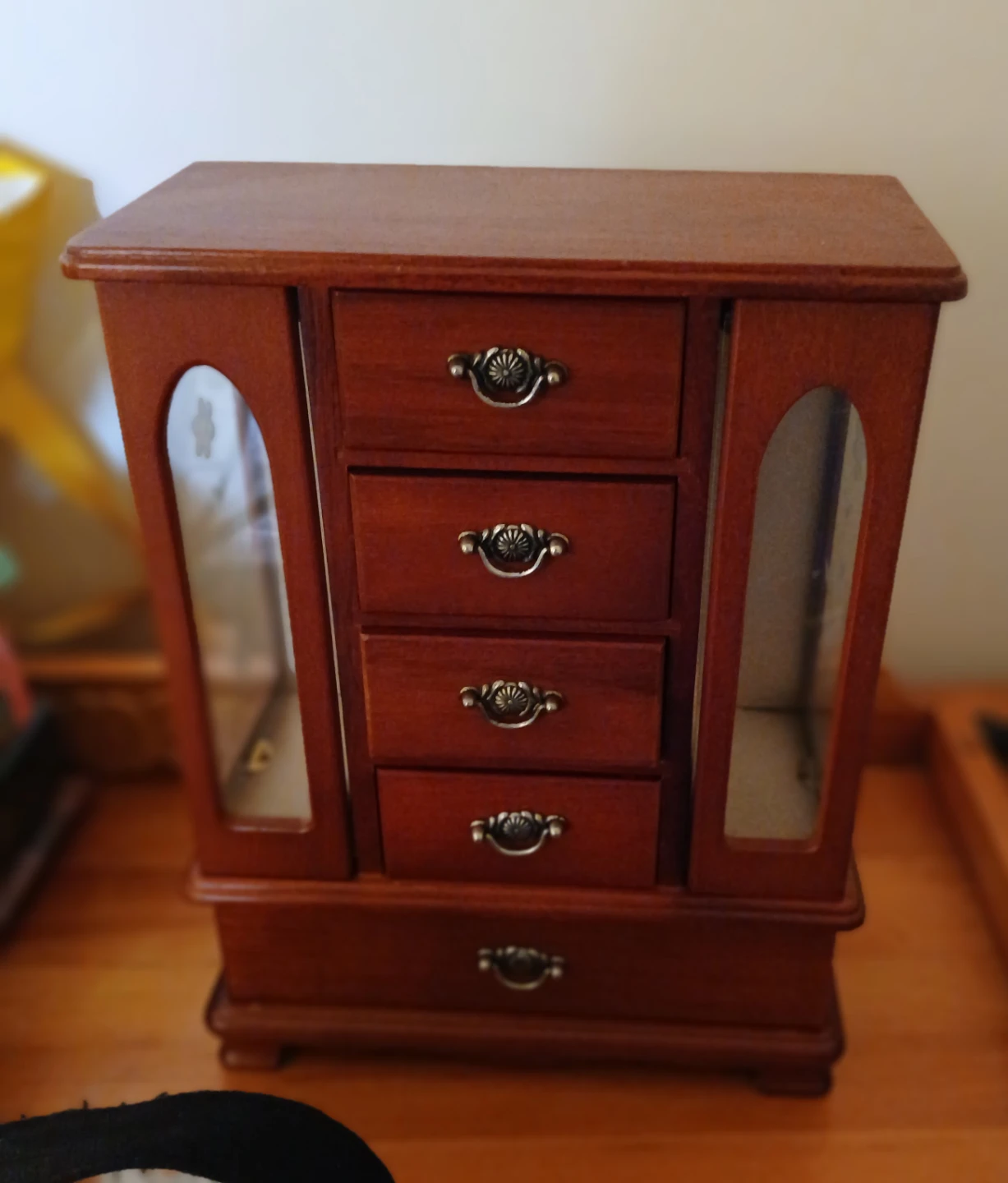 Wooden Jewellery Box with Drawers and Mirrored Doors