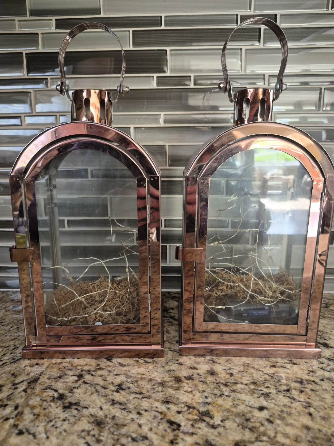 Copper Finish Glass Lanterns with Handle