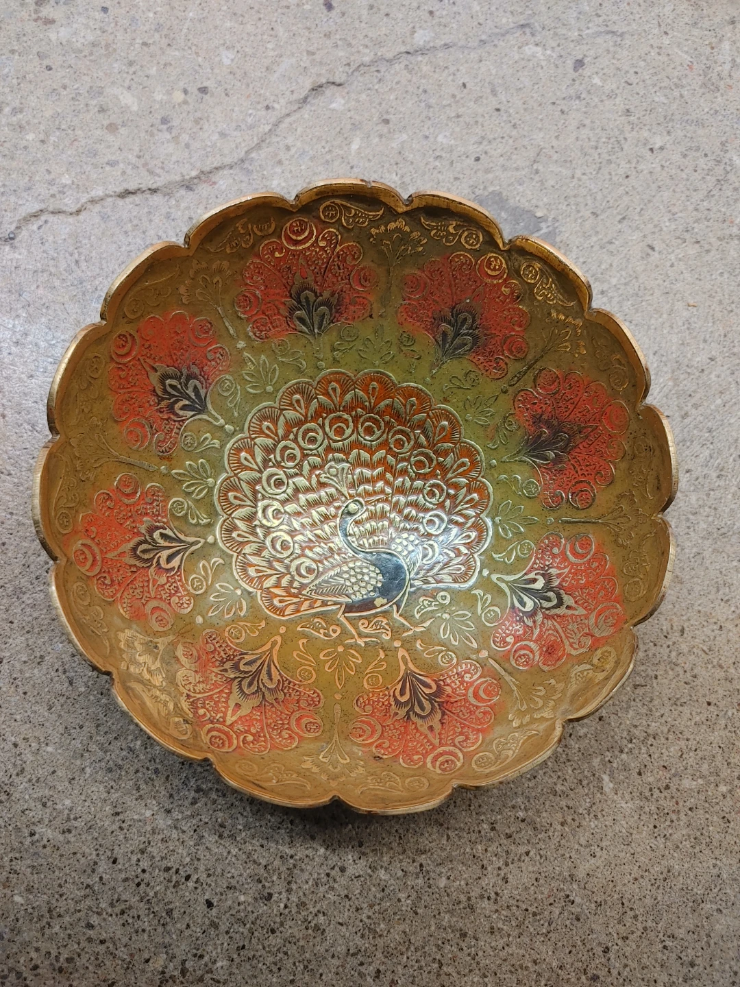 Brass Decorative Bowl with Peacock Design