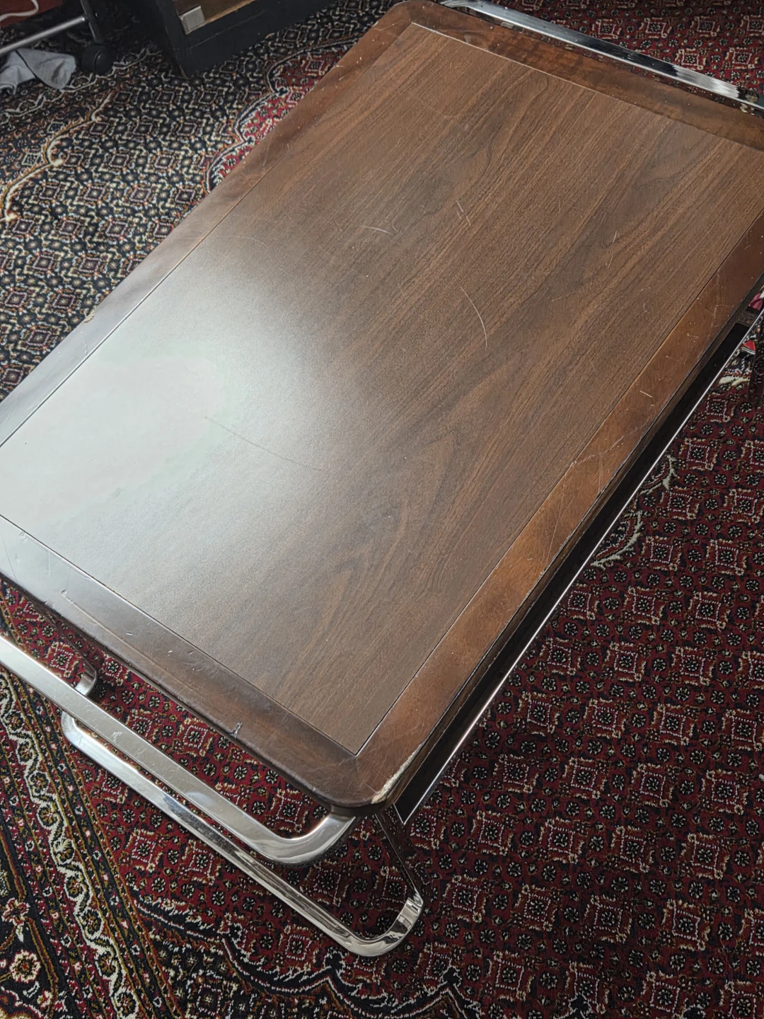 Vintage Wood and Chrome Coffee Table