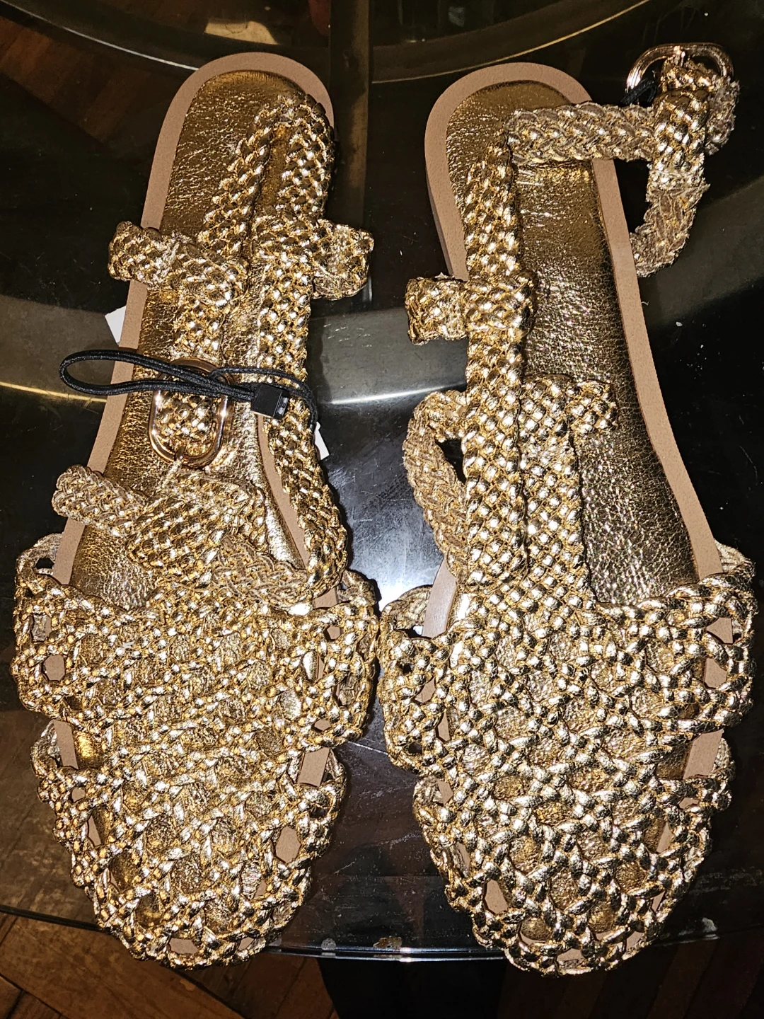 Zara Women's Gold Braided Flat Sandals