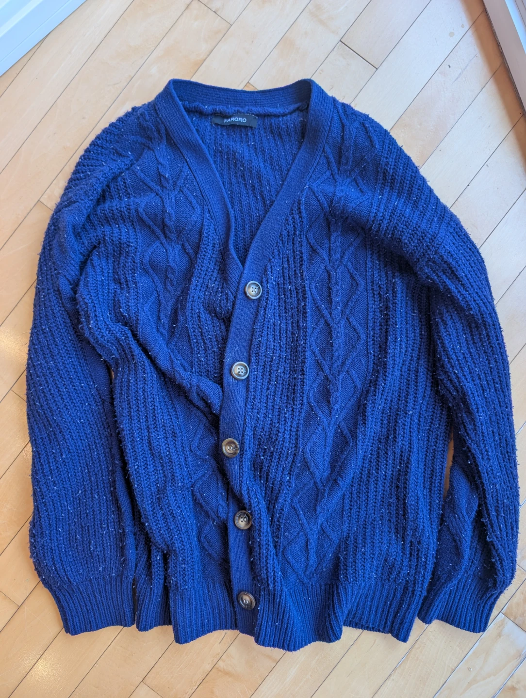 Blue Cable Knit Button-Up Cardigan - XS-M
