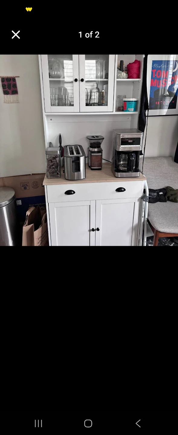 White Kitchen Baker's Rack with Glass Cabinet - photo 2