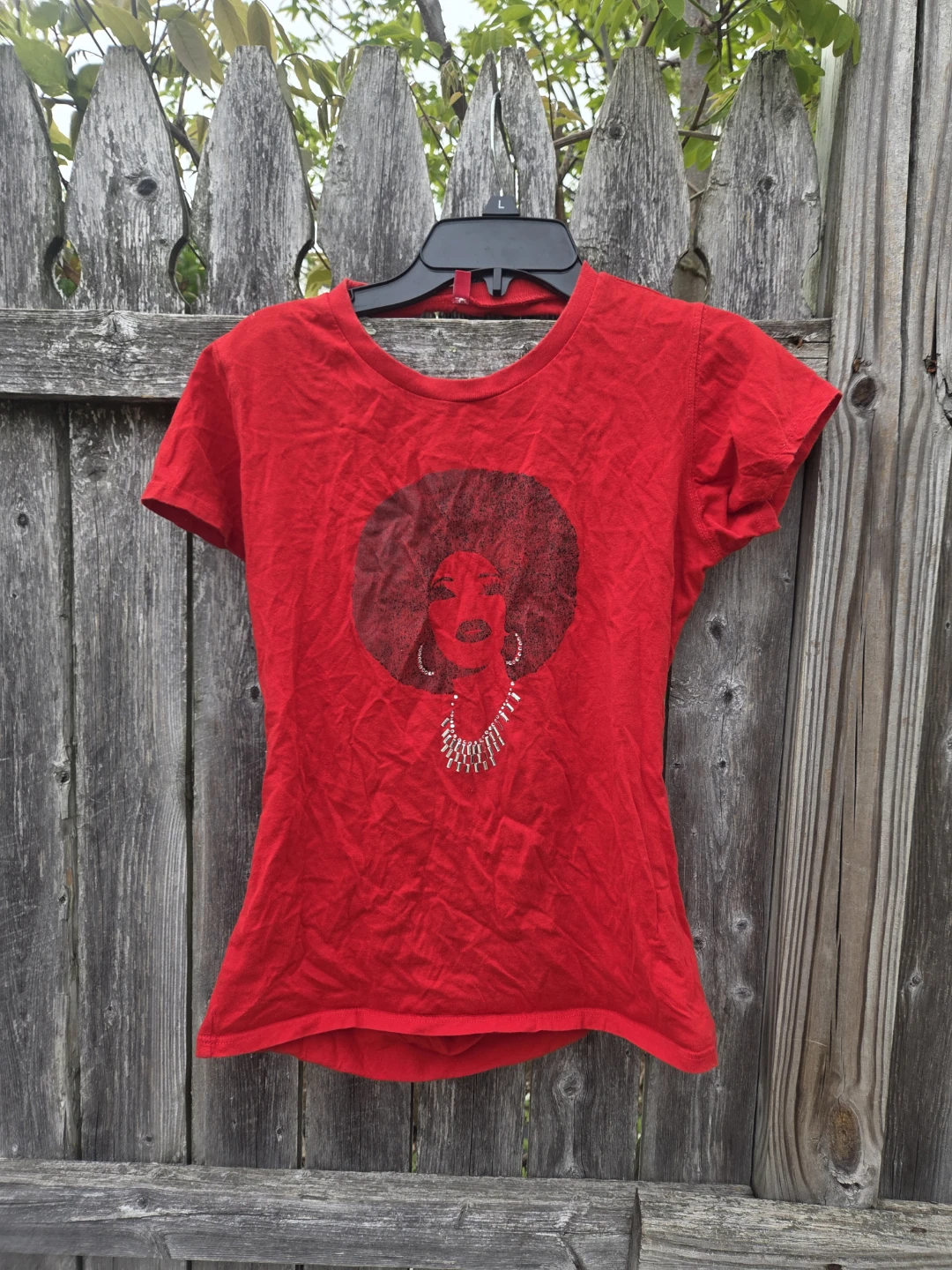 Red Cutout Back T-Shirt with Rhinestone Face Graphic