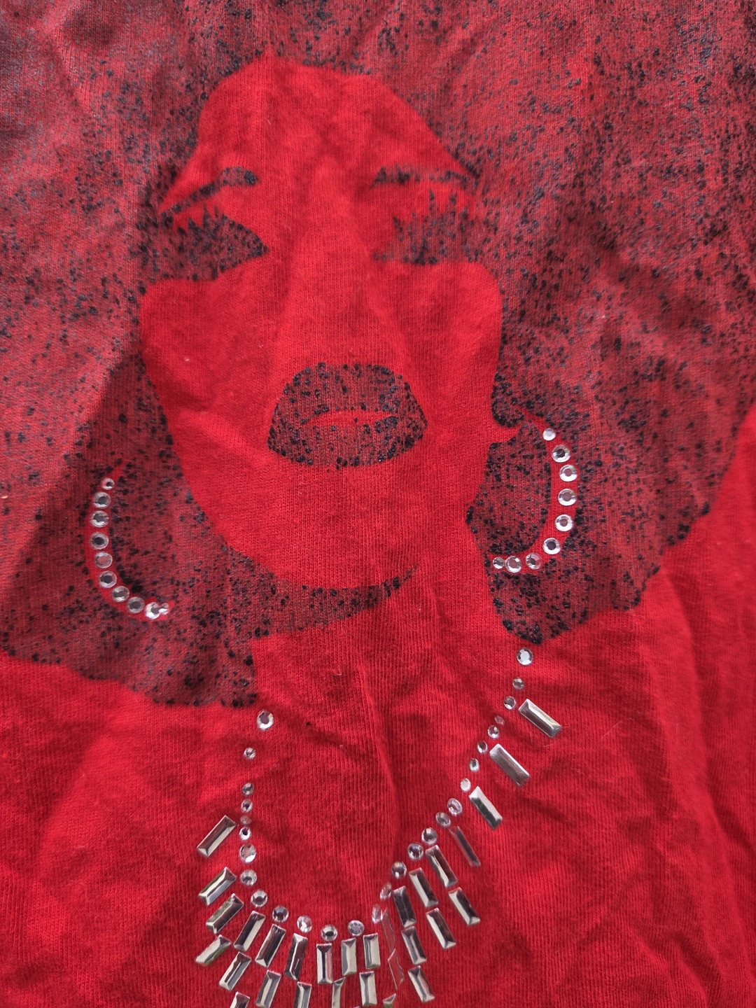 Red Cutout Back T-Shirt with Rhinestone Face Graphic - photo 2