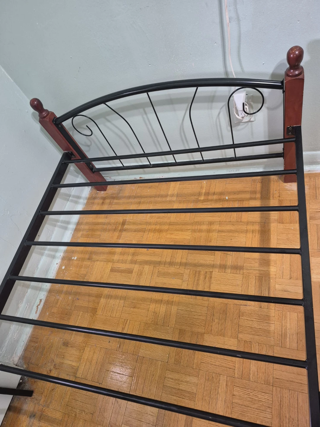 Metal Bed Frame with Wood Accents