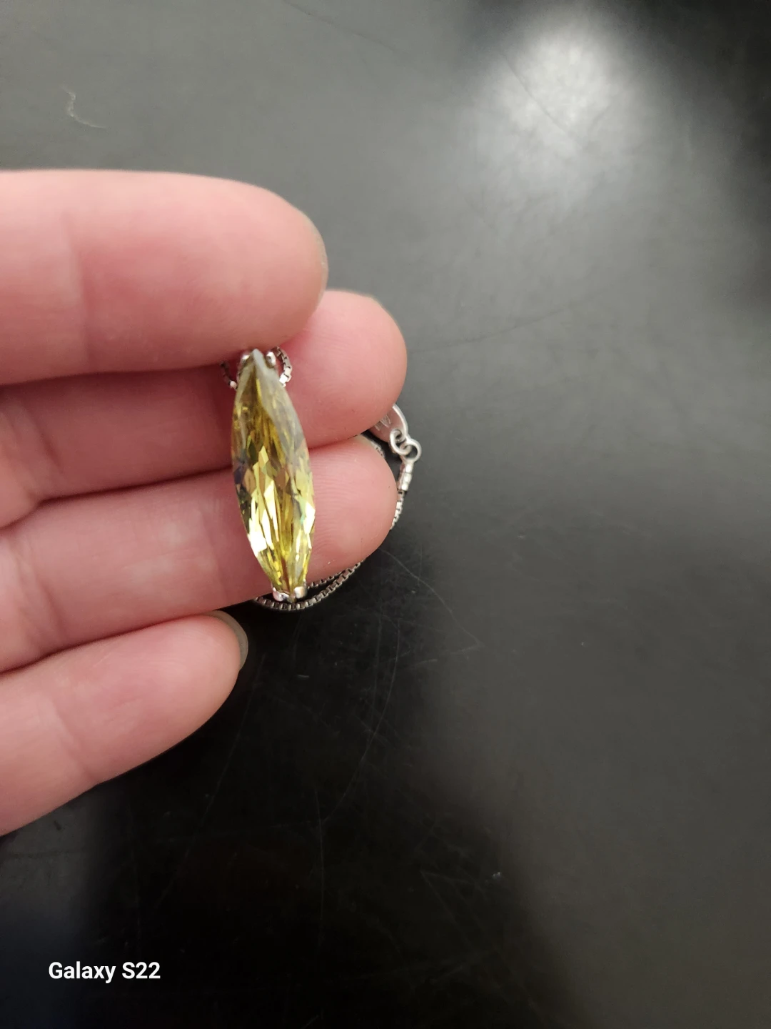 Marquise Cut Yellow Gemstone & Silver Tone Chain Necklace - photo 5