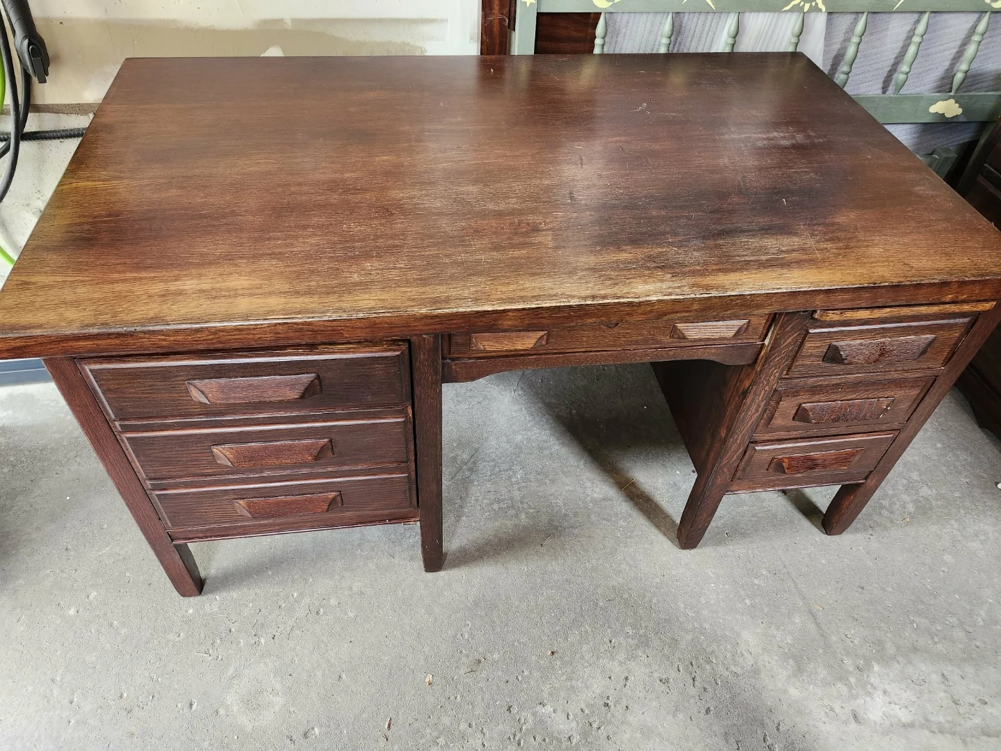 Vintage solid Oak Wooden Desk with Drawers