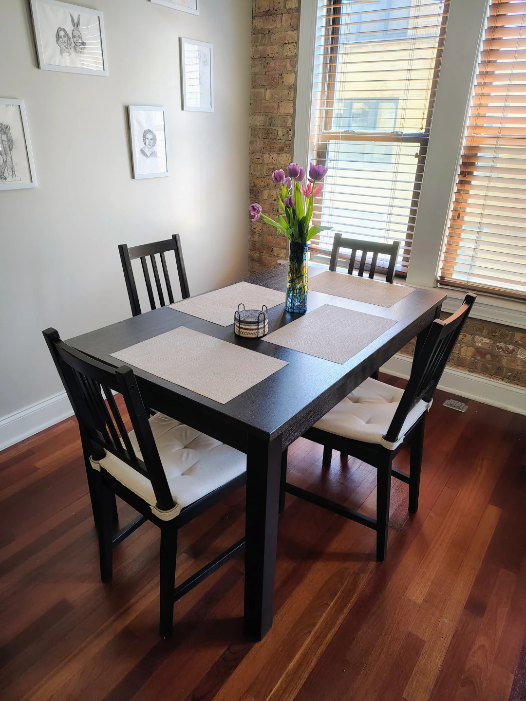 Extendable Dining Table and Chairs Set - Dark Brown