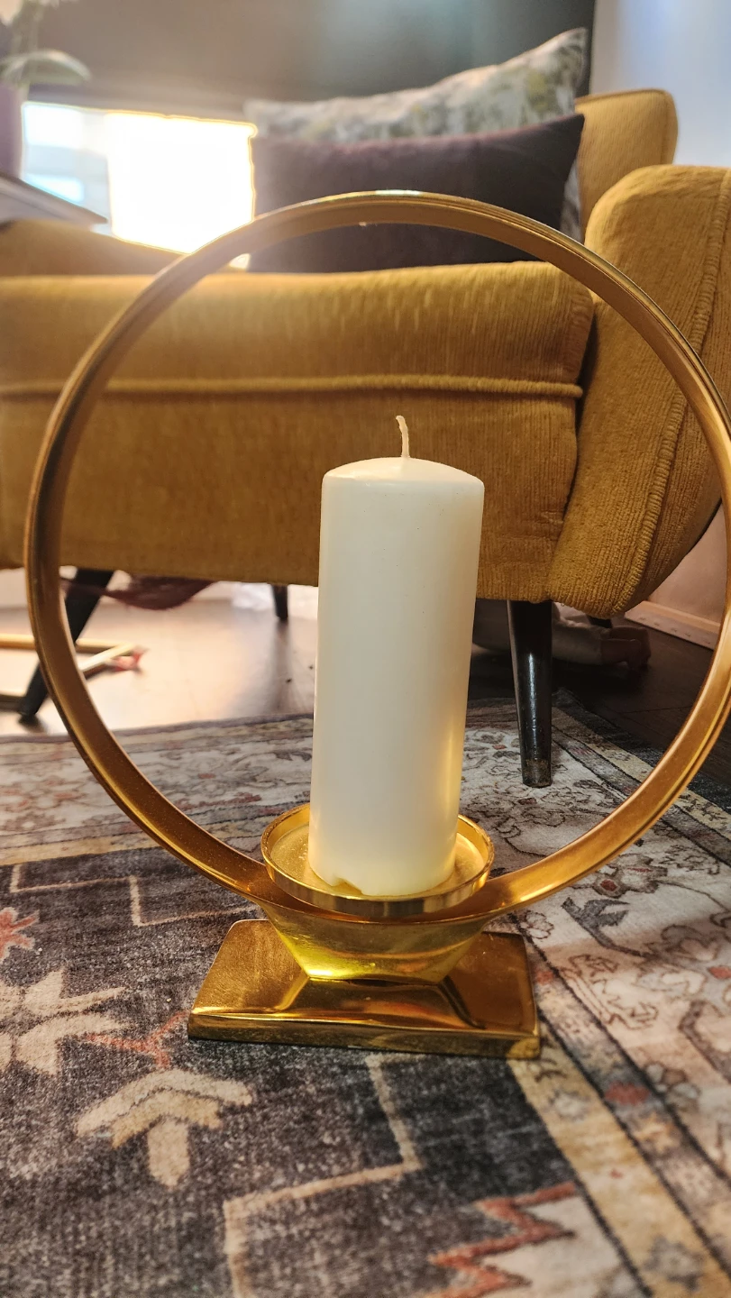 Gold Metal Candle Holder with White Pillar Candle