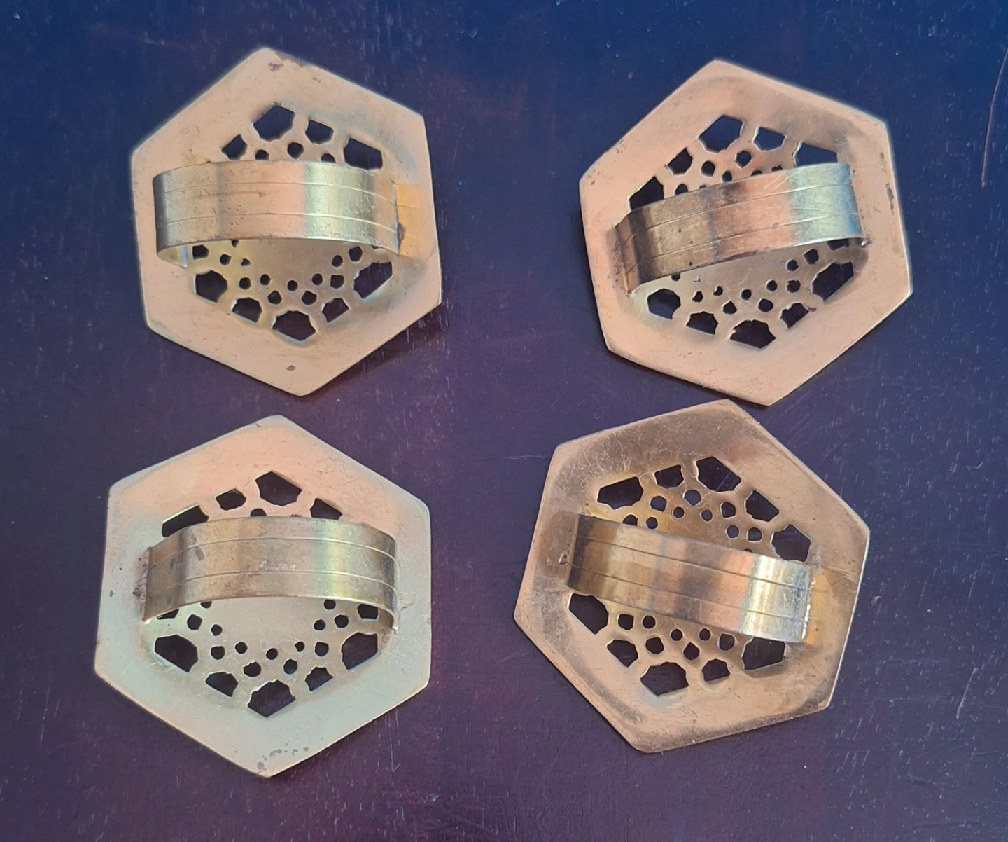 Set of 4 Vintage Brass Napkin Holders with Red Jewels - photo 2
