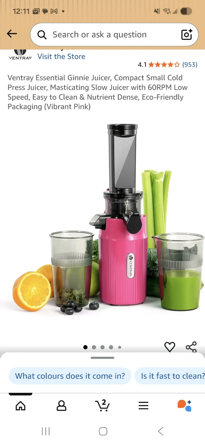 Ventray Essential Ginnie Juicer - Vibrant Pink
