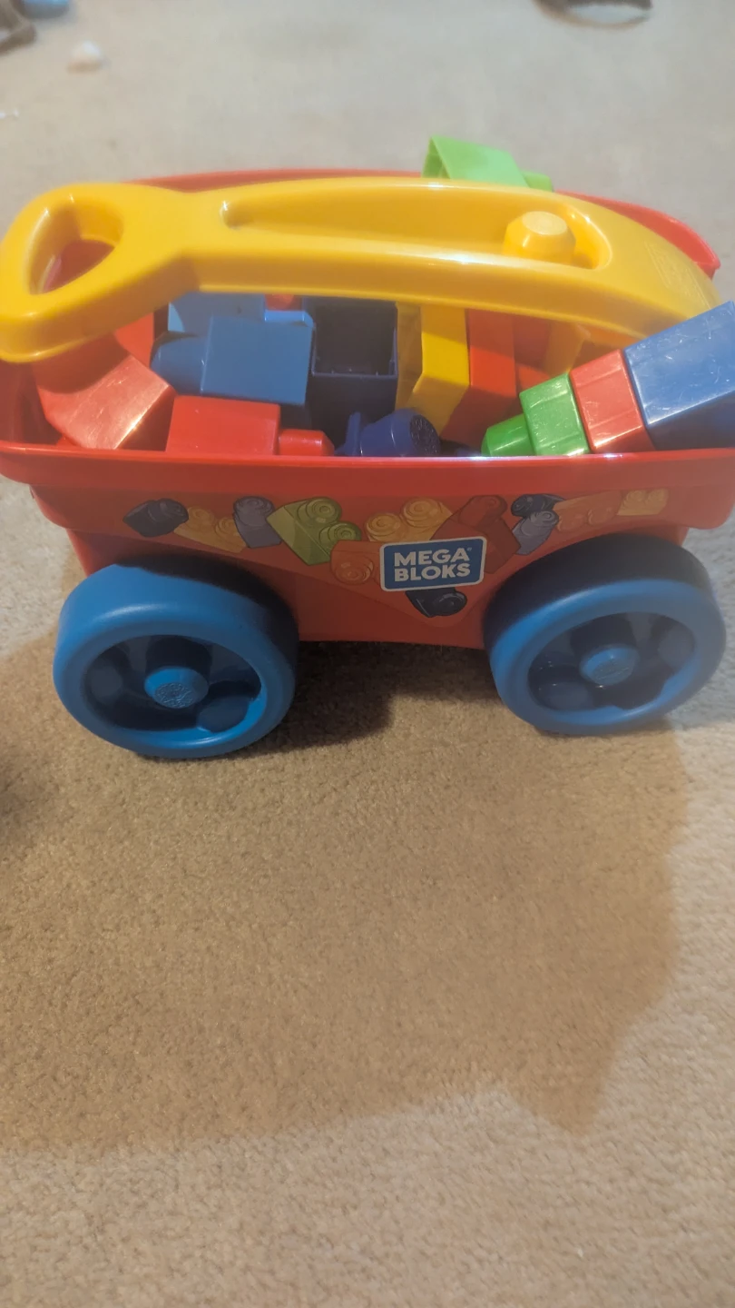 Mega Bloks pull wagon with building blocks