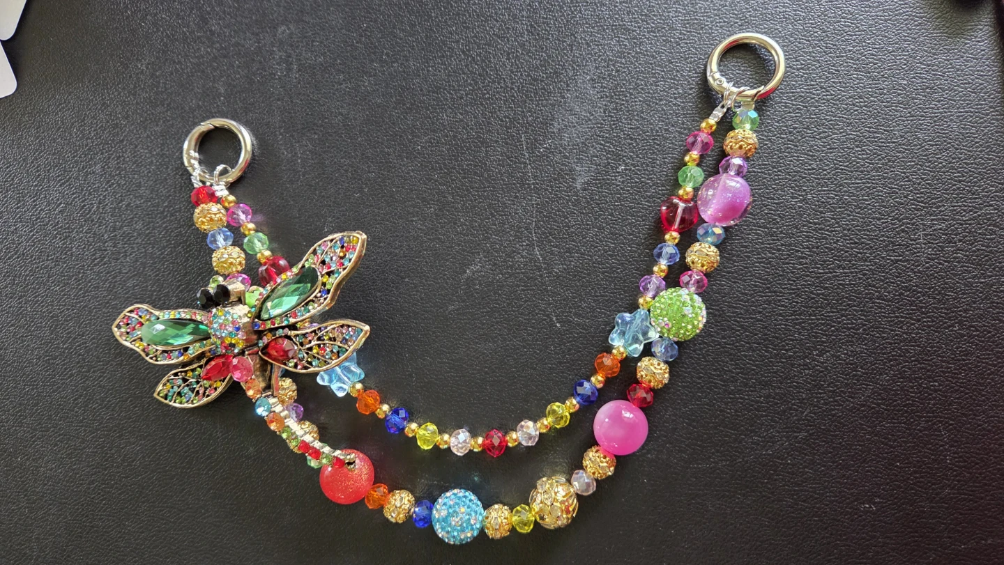 Beaded Dragonfly Charm Bracelet Bag Accessory
