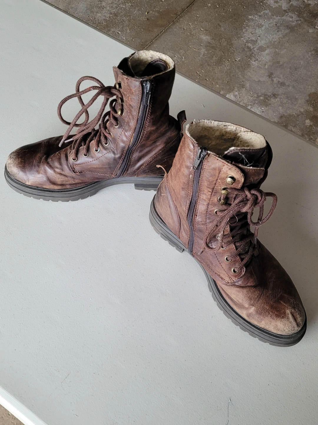 Brown Leather Lace-Up Combat Boots - Size 39 - photo 2