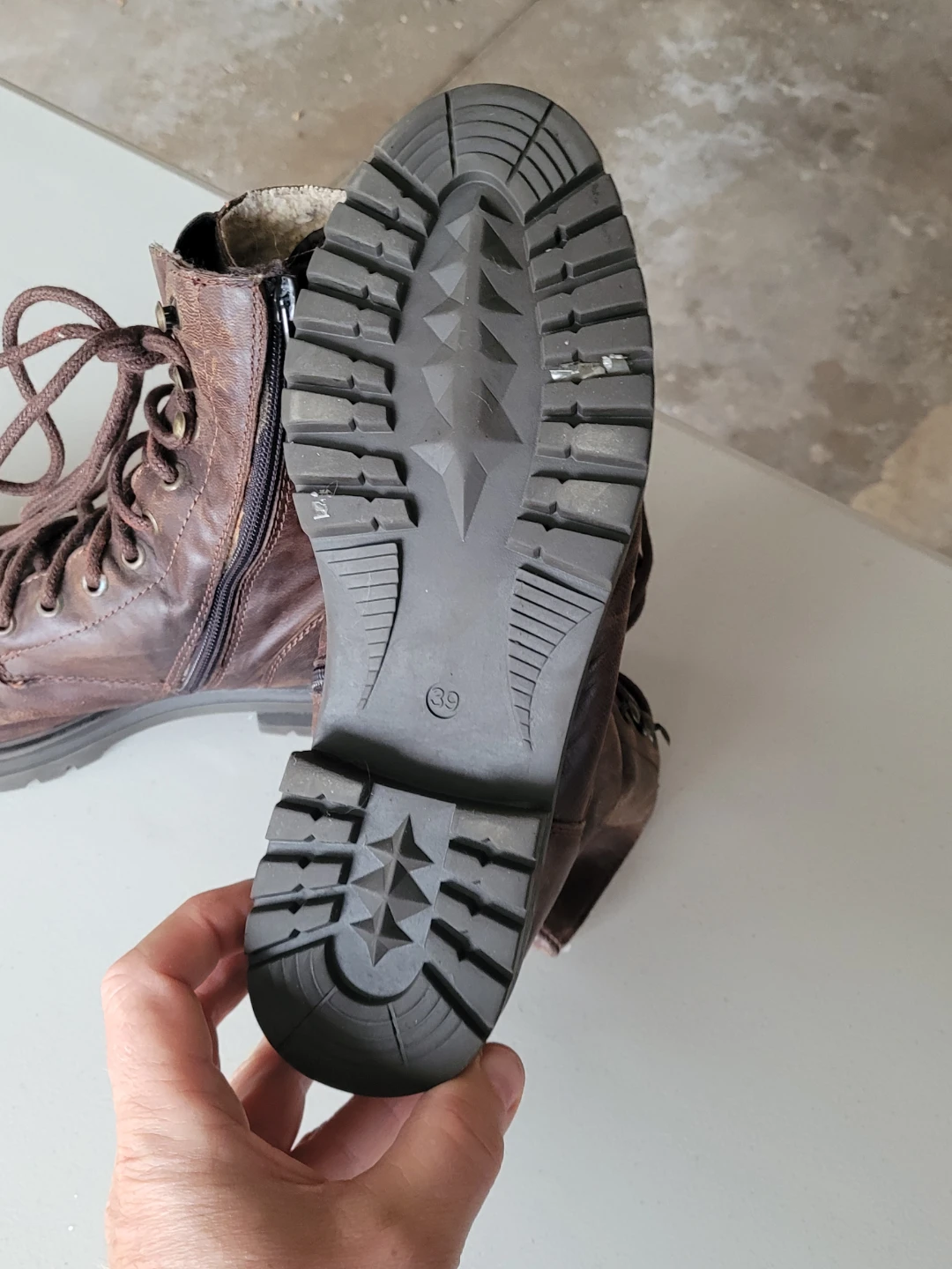 Brown Leather Lace-Up Combat Boots - Size 39 - photo 3