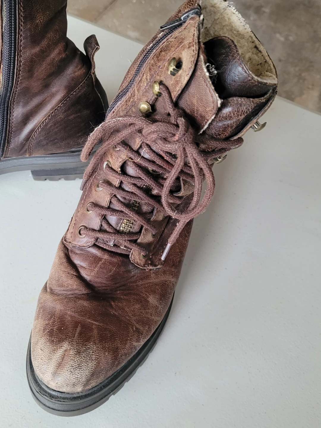 Brown Leather Lace-Up Combat Boots - Size 39 - photo 4