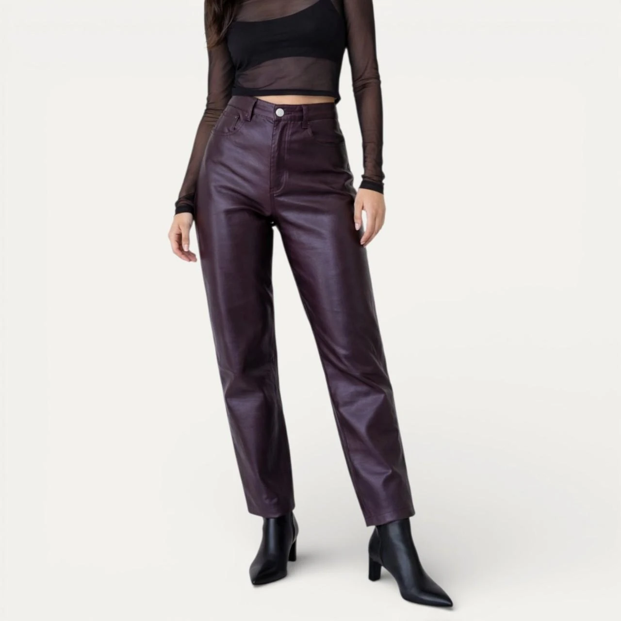 Aritzia Wilfred Faux Leather Pants Plum High Rise Size 8