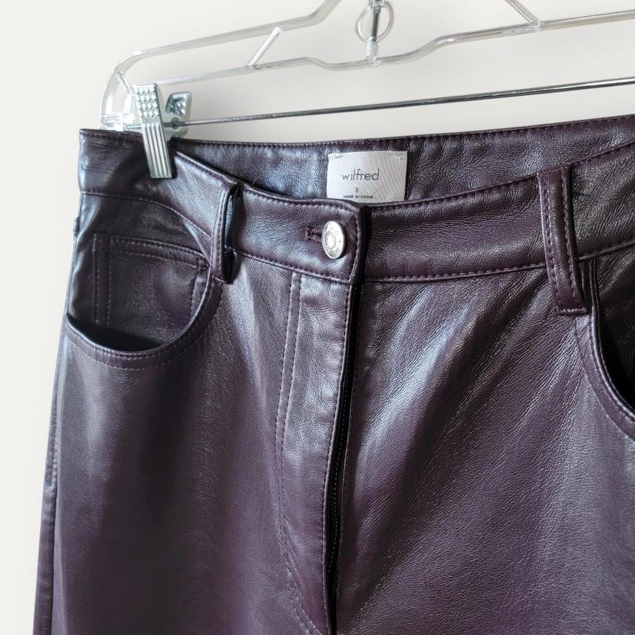 Aritzia Wilfred Faux Leather Pants Plum High Rise Size 8 - photo 5