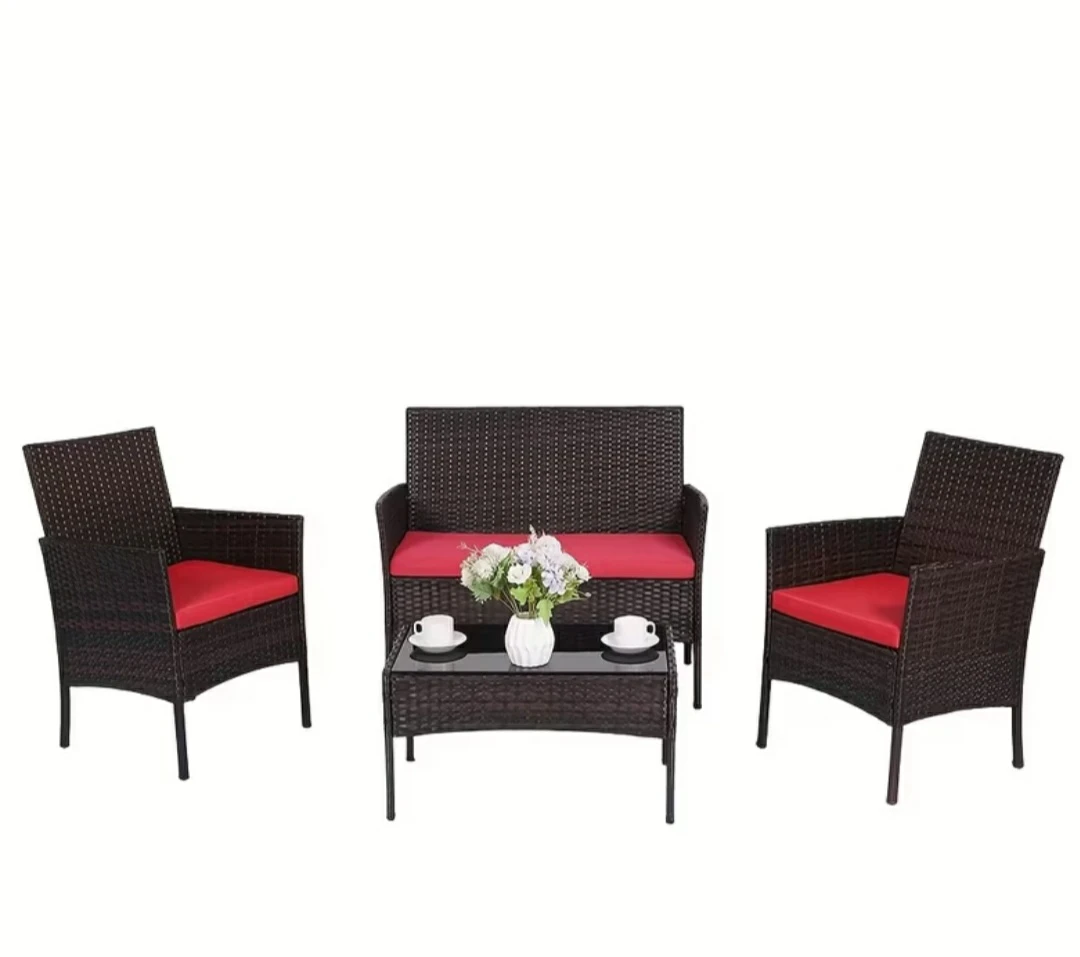 NEW Wicker Patio Set with Red Cushions