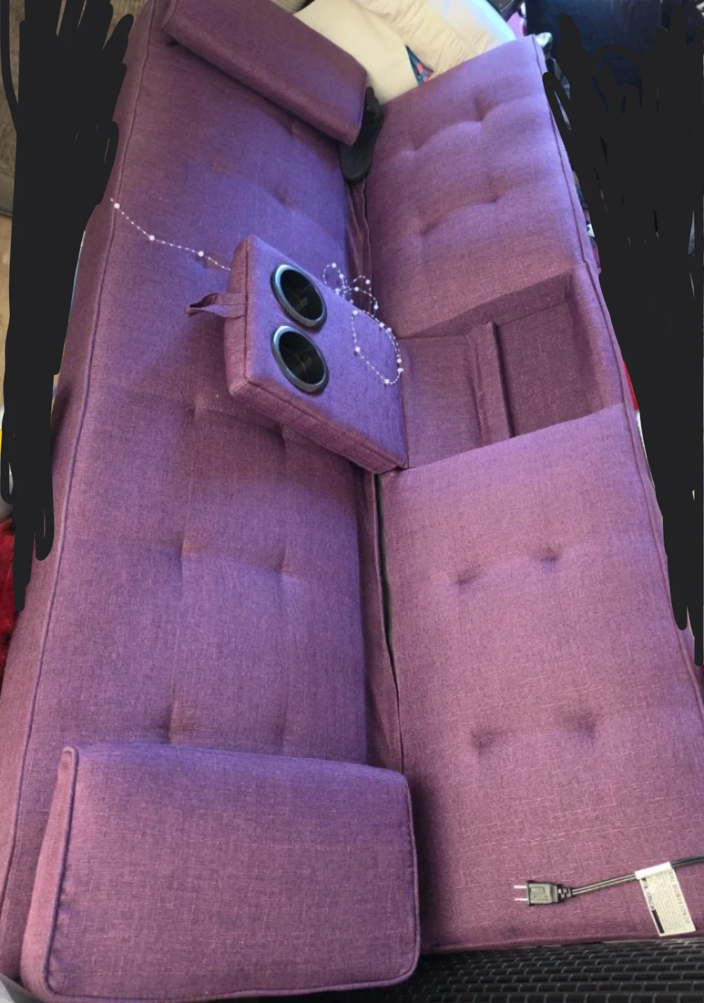 Purple Loveseat Sofa with Cup Holders