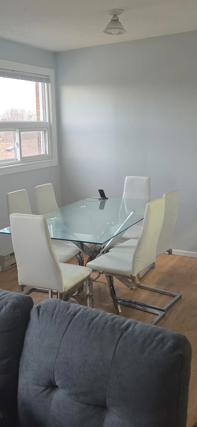Glass Dining Table with 6 White Chairs