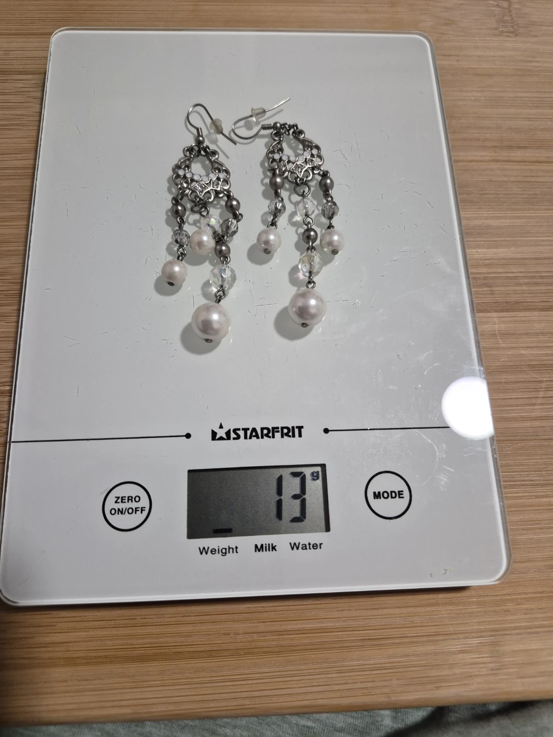 Silver Tone Chandelier Earrings with Pearls and Crystals - photo 3