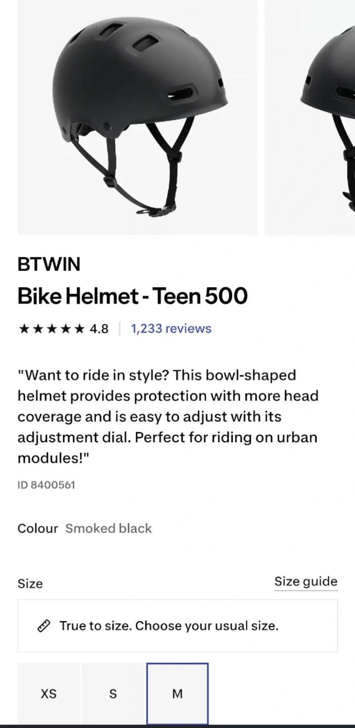 BTWIN Bike Helmet - Teen 500, Smoked Black, Size M - photo 3
