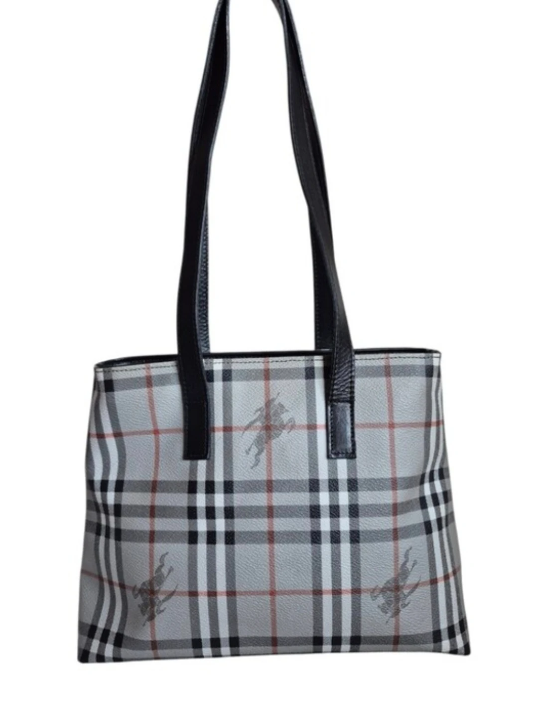 Burberrys Grey Multi Canvas Leather Bag
