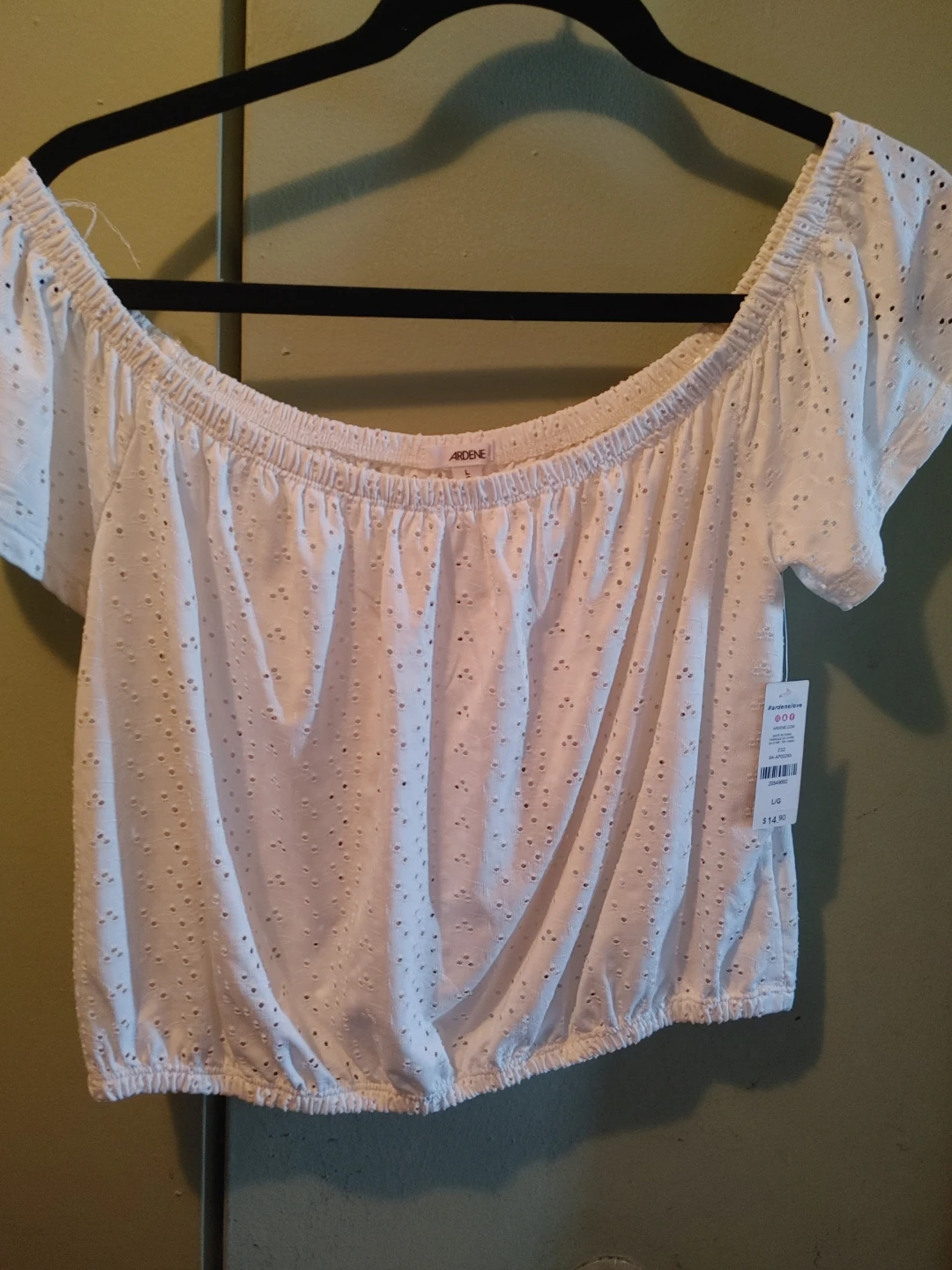 Ardene White Broderie Anglaise Off-the-Shoulder Top - Size L