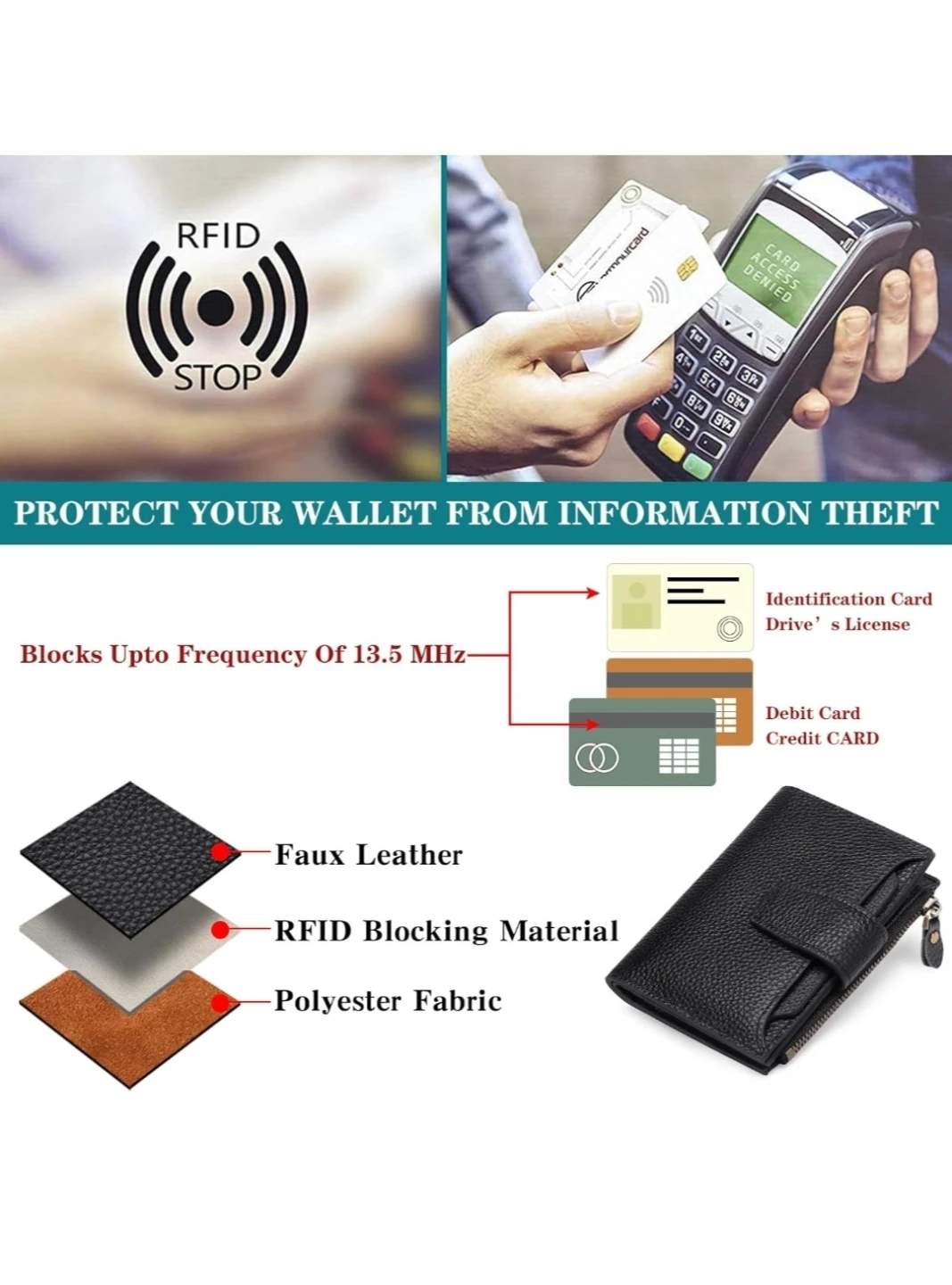 NEW Leather Wallet Bifold Compact RFID Blocking Purse - photo 4