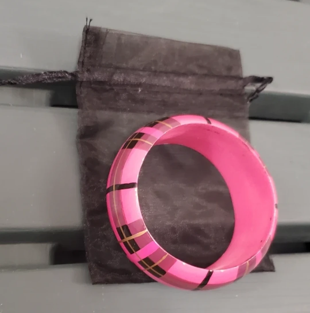 Pink Plaid Bangle Bracelet with keepsake bag