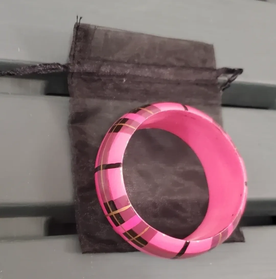 Pink Plaid Bangle Bracelet with keepsake bag