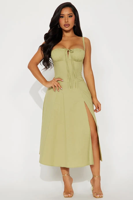Juniper Midi Dress in Olive Green - Fashion Nova