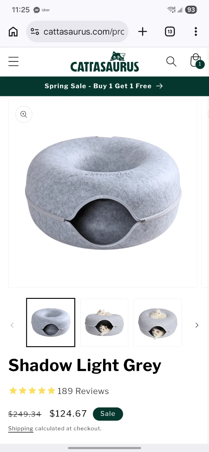Cattasaurus Peekaboo Cat Cave Light Grey
